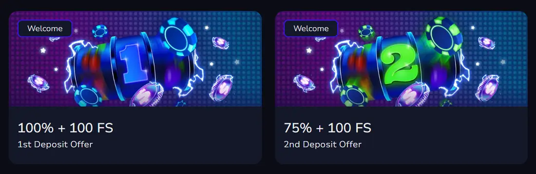 7Bit Casino home page showing first and second deposit welcome offers
