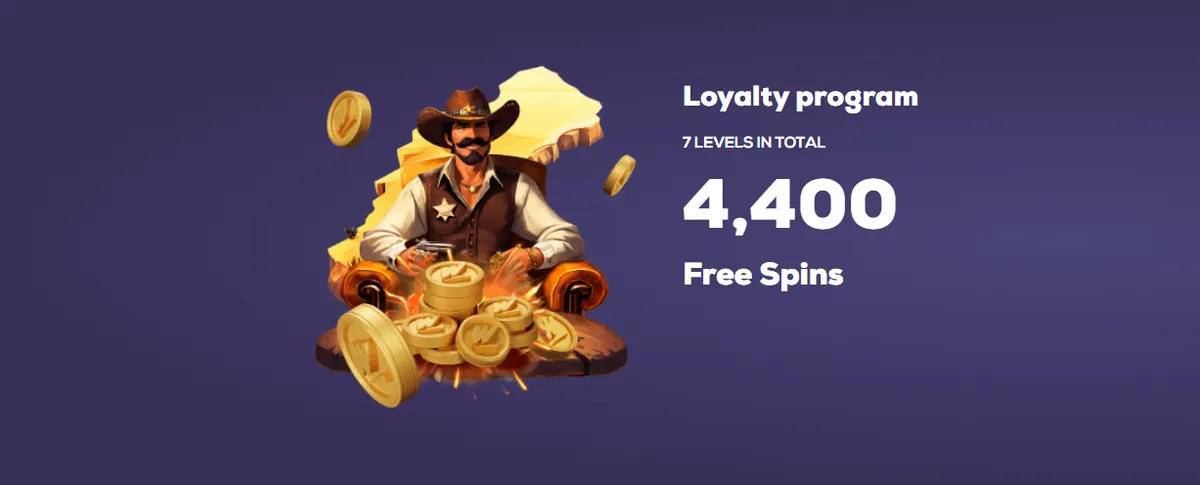 Wild Fortune loyalty program with 7 levels and 4,400 free spins in total
